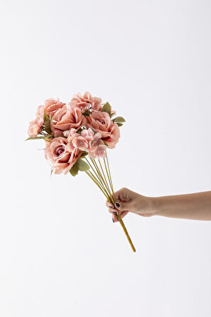 Yapay Ortancalı Gül Demeti Açık Pembe 45 Cm 11 Dal
