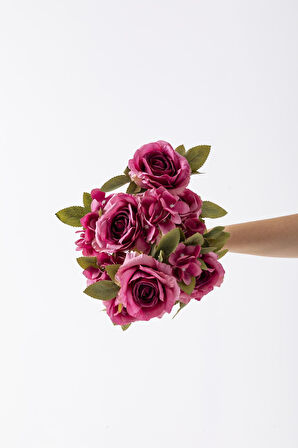 Yapay Ortancalı Gül Demeti Fuşya 45 Cm 11 Dal