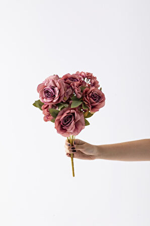 Yapay Ortancalı Gül Demeti Gül Kurusu 45 Cm 11 Dal