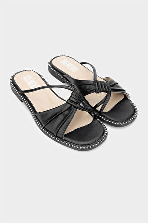 Valmenti Tinzy Kadın Siyah Hakiki Deri Düz Terlik 33 666-7 BN TRLK Y24