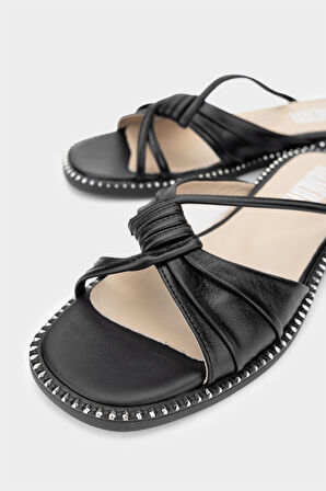 Valmenti Tinzy Kadın Siyah Hakiki Deri Düz Terlik 33 666-7 BN TRLK Y24