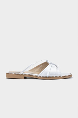 Valmenti Tinzy Kadın Gümüş Hakiki Deri Düz Terlik 33 666-7 BN TRLK Y24