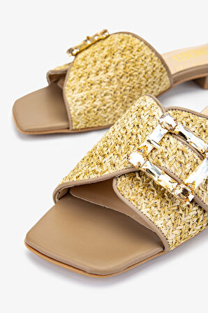 Valmenti Juvanti Kadın Bej Hasır Hakiki Deri Terlik 33 9369 BN TRLK Y24