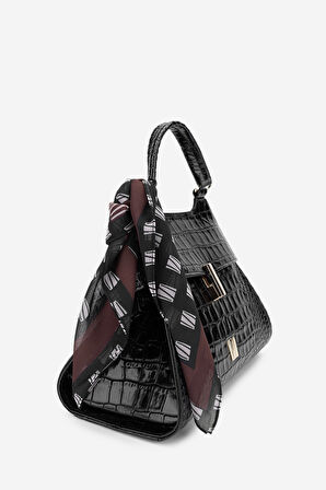 Valmenti Azra Kadın Siyah Kroko Hakiki Deri Kol Çantası 301 3002 BN CANTA Y24