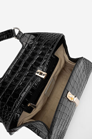 Valmenti Azra Kadın Siyah Kroko Hakiki Deri Kol Çantası 301 3002 BN CANTA Y24