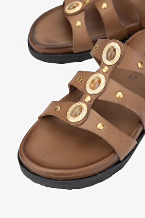 Valmenti Luna Kadın Kahverengi Hakiki Deri Terlik 985 24-6407 BN TRLK Y24