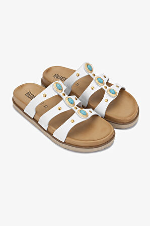 Valmenti Luna Kadın Beyaz Hakiki Deri Terlik 985 24-6407 BN TRLK Y24