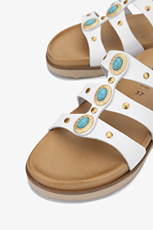 Valmenti Luna Kadın Beyaz Hakiki Deri Terlik 985 24-6407 BN TRLK Y24