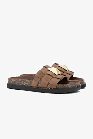 Valmenti Lucia Kadın Taba Hakiki Deri Terlik 985 24-6504 BN TRLK Y24