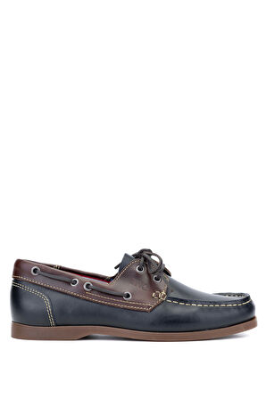 Tamer Tanca Erkek Hakiki Deri Lacivert/Kahverengi Casual Ayakkabı 496 B3620 ERK AYK Y24 NAVY/BROWN