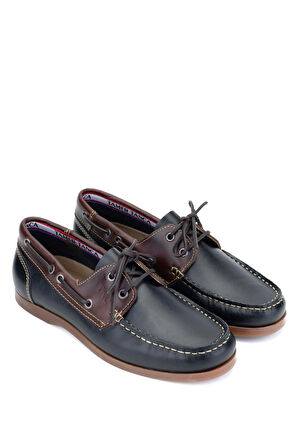Tamer Tanca Erkek Hakiki Deri Lacivert/Kahverengi Casual Ayakkabı 496 B3620 ERK AYK Y24 NAVY/BROWN