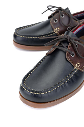 Tamer Tanca Erkek Hakiki Deri Lacivert/Kahverengi Casual Ayakkabı 496 B3620 ERK AYK Y24 NAVY/BROWN