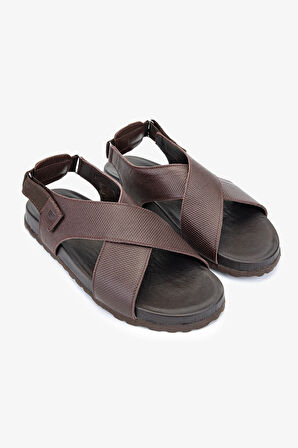 Valmenti Nia Erkek Kahverengi Tekstil Deri DUZ SANDALET 60 9577 ERK SNDLT Y24