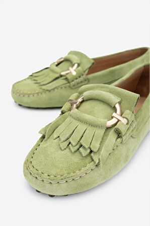 Valmenti West Kadın Yeşil Süet Hakiki Deri Loafer Ayakkabı 540 1268 BN AYK Y24