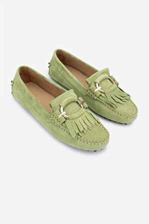 Valmenti West Kadın Yeşil Süet Hakiki Deri Loafer Ayakkabı 540 1268 BN AYK Y24