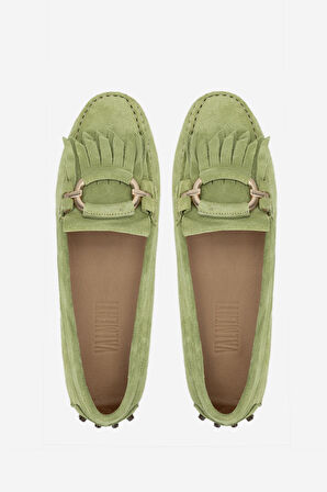 Valmenti West Kadın Yeşil Süet Hakiki Deri Loafer Ayakkabı 540 1268 BN AYK Y24