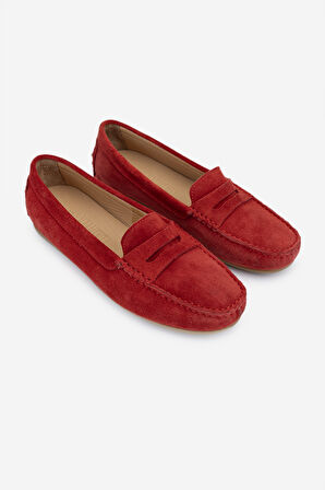 Valmenti Laisa Kadın Kırmızı Süet Hakiki Deri Loafer Ayakkabı 540 1250 BN AYK Y24
