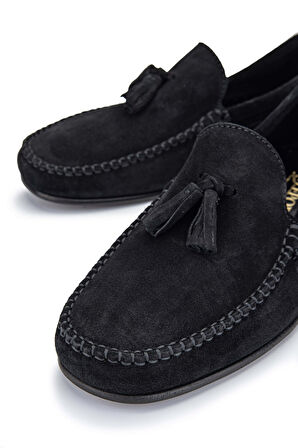 Daniele Lepori Erkek Hakiki Deri Siyah Süet Loafer Ayakkabı 1018 06 ERK AYK Y24 NERO SUEDE