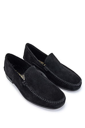 Daniele Lepori Erkek Hakiki Deri Siyah Süet Loafer Ayakkabı 1018 01 ERK AYK Y24 NERO SUEDE
