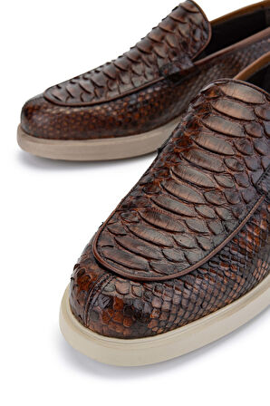 Tamer Tanca Erkek Hakiki Deri Taba Yılan Loafer Ayakkabı 183 27813 ERK AYK Y24 TABA YILAN