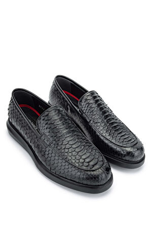 Tamer Tanca Erkek Hakiki Deri Siyah Yılan Loafer Ayakkabı 183 27813 ERK AYK Y24 SIYAH YILAN