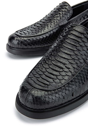 Tamer Tanca Erkek Hakiki Deri Siyah Yılan Loafer Ayakkabı 183 27813 ERK AYK Y24 SIYAH YILAN