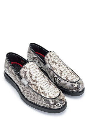 Tamer Tanca Erkek Hakiki Deri Siyah-Beyaz Loafer Ayakkabı 183 27813 ERK AYK Y24 SIYAH/BEYAZ YILAN