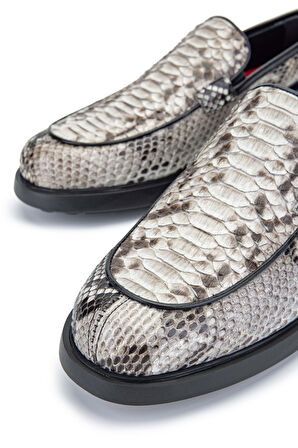 Tamer Tanca Erkek Hakiki Deri Siyah-Beyaz Loafer Ayakkabı 183 27813 ERK AYK Y24 SIYAH/BEYAZ YILAN