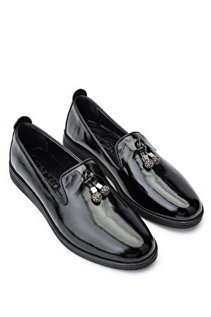 Tamer Tanca Kadın Hakiki Deri Siyah Rugan Casual Ayakkabı 672 2255 BN AYK Y24 SIYAH RGN