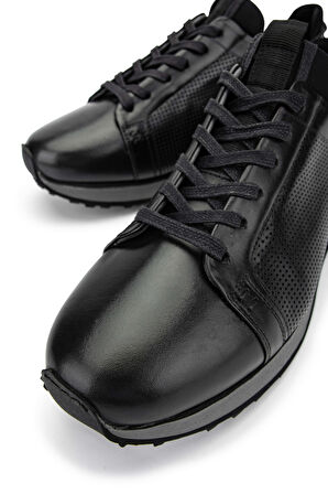 Tamer Tanca Erkek Hakiki Deri Siyah Sneakers & Spor Ayakkabı 383 6093 ERK AYK Y24 SIYAH SILVER