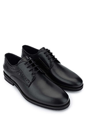 Tamer Tanca Erkek Hakiki Deri Siyah Günlük Ayakkabı 383 6099BRN ERK AYK SK24-25 SIYAH FLTR/SYH SLVR