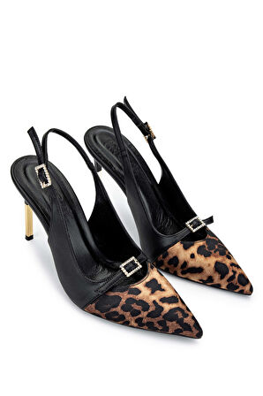 Tamer Tanca Kadın Vegan Siyah/Leopar Stiletto 1007 9028 BN SNDLT Y24 SIYAH/LEOPAR