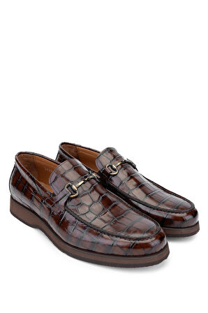 Tamer Tanca Erkek Hakiki Deri Kahverengi Kroko Loafer Ayakkabı 183 30351 ERK AYK Y24 KAHVE KROKO