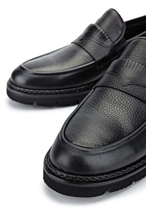 Tamer Tanca Erkek Hakiki Deri Siyah Loafer Ayakkabı 554 3700 ERK AYK SK24-25 SIYAH