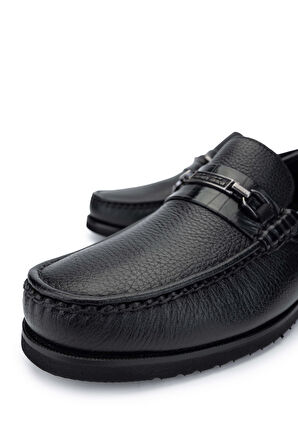 Tamer Tanca Erkek Hakiki Deri Siyah Loafer Ayakkabı 374 TNC-02 ERK AYK SK24-25 SYH FLTR/KROKO