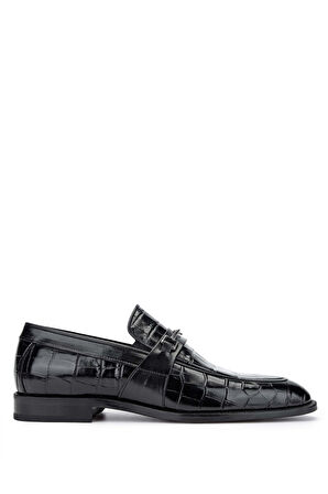 Tamer Tanca Erkek Hakiki Deri Siyah Kroko Loafer Ayakkabı 342 8999 ERK AYK SK24-25 SIYAH KROKO