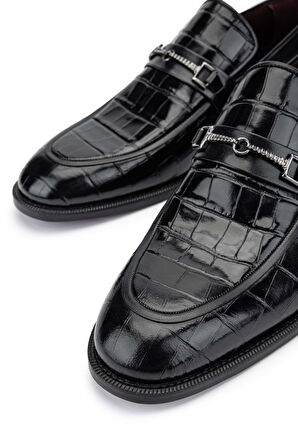 Tamer Tanca Erkek Hakiki Deri Siyah Kroko Loafer Ayakkabı 342 8999 ERK AYK SK24-25 SIYAH KROKO