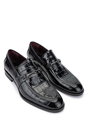 Tamer Tanca Erkek Hakiki Deri Siyah Kroko Loafer Ayakkabı 342 8999 ERK AYK SK24-25 SIYAH KROKO