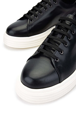 Tamer Tanca Erkek Hakiki Deri Siyah Analin Sneakers & Spor Ayakkabı 698 1139-6 ERK AYK SK24-25 SIYAH ANL