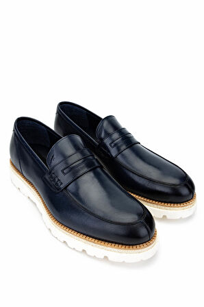 Tamer Tanca Erkek Hakiki Deri Lacivert Casual Ayakkabı 987 136 ERK AYK SK24-25 LACI DR