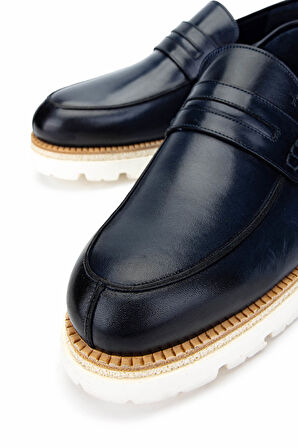 Tamer Tanca Erkek Hakiki Deri Lacivert Casual Ayakkabı 987 136 ERK AYK SK24-25 LACI DR