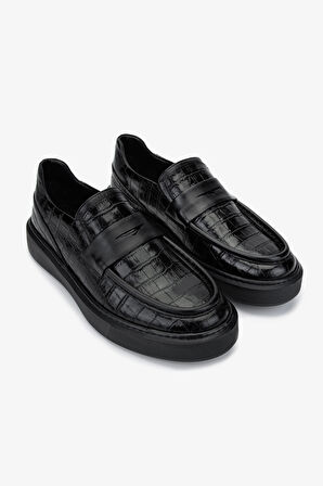 Valmenti Erkek Hakiki Deri Siyah Kroko Loafer Ayakkabı 537 3468 ERK AYK SK24-25 SIYAH KROKO