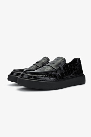 Valmenti Erkek Hakiki Deri Siyah Kroko Loafer Ayakkabı 537 3468 ERK AYK SK24-25 SIYAH KROKO