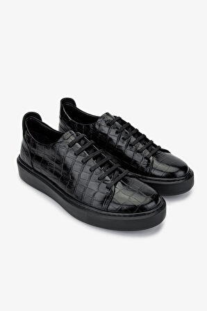 Valmenti Erkek Hakiki Deri Siyah Kroko Sneakers 537 3467 ERK AYK SK24-25 SIYAH KROKO