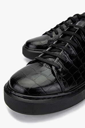 Valmenti Erkek Hakiki Deri Siyah Kroko Sneakers 537 3467 ERK AYK SK24-25 SIYAH KROKO