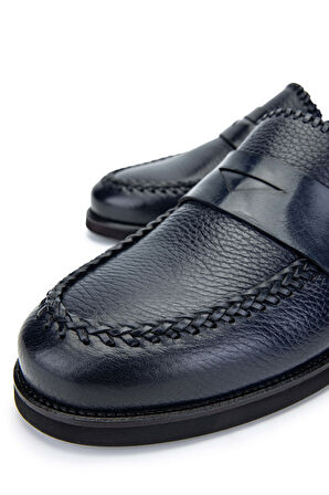 Tamer Tanca Erkek Hakiki Deri Lacivert Loafer Ayakkabı 477 72403 ERK AYK SK24-25 LACI GYK