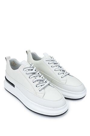 Tamer Tanca Erkek Hakiki Deri Beyaz Casual Ayakkabı 381 20565 ERK AYK SK24-25 BEYAZ DR/MET
