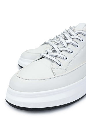 Tamer Tanca Erkek Hakiki Deri Beyaz Casual Ayakkabı 381 20565 ERK AYK SK24-25 BEYAZ DR/MET