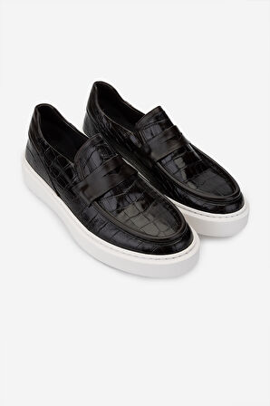 Valmenti Erkek Hakiki Deri Kahverengi Kroko Loafer Ayakkabı 537 3468 ERK AYK SK24-25 KAHVE KROKO