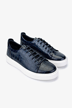 Valmenti Erkek Hakiki Deri Lacivert Sneakers 537 3467 ERK AYK SK24-25 LACI KROKO